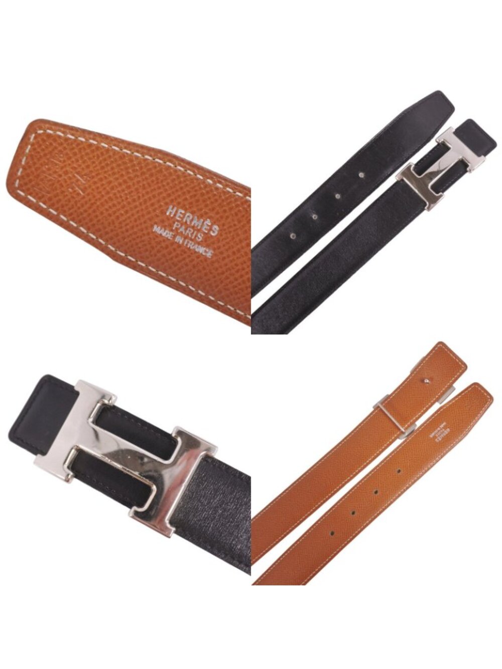 Hermes Vintage Belt Reversible H Logo Constance Buckle 74 Leather Black - Picture 5 of 5